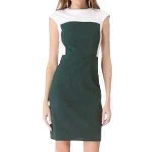 Theory Jada Color Block Dress Green White US 4 Midi Bodycon‎ Cap Sleeve Luxury
